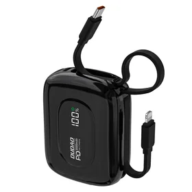 Dudao K32 22.5W 10000mAh išorinė baterija su įmontuotu USB-C / Lightning kabeliu - juoda