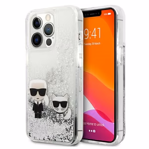 Karl Lagerfeld skystas blizgučiai Karl&Choupette dėklas iPhone 13 Pro / 13 6.1" - sidabrinė