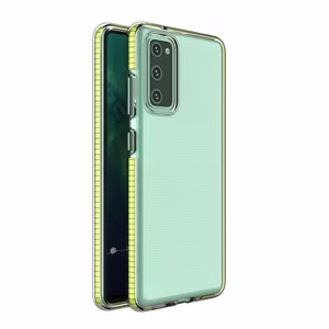 Spring dėklas skaidrus TPU gel apsauginis dangtelis su spalvingu rėmeliu Samsung Galaxy S21+ 5G (S21 Plus 5G) geltonas
