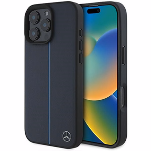 Mercedes MB Mėlynos linijos odinis MagSafe dėklas iPhone 16 Pro Max - Tamsiai mėlynas