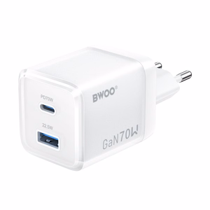 BWOO GaN wall įkroviklis CDA224 QC 70W 1 x USB 1 x USB-C, baltas