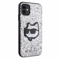 Karl Lagerfeld KLHCN61G2CPS iPhone 11 / Xr 6.1" sidabrinis kietas dėklas Blizgučiai Choupette Emblema