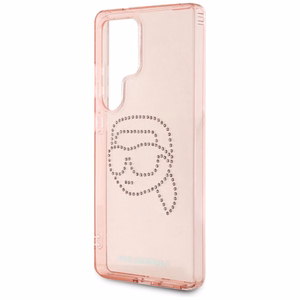 Karl Lagerfeld dėklas telefonui su kalnų krištolais K. Head logotipu Samsung Galaxy S25 Ultra rožinis