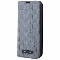 Karl Lagerfeld KLBKP14LSAKLHPG iPhone 14 Pro 6.1" knygos dėklas sidabrinis/sidabrinis Saffiano Monogram