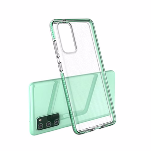 Dėklas telefonui Spring Case – skaidrus TPU gelio dėklas su spalvingu rėmeliu, skirtas Samsung Galaxy A02s EU – tamsiai rožinis