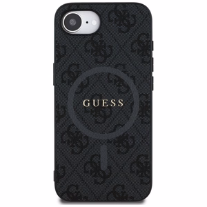 Guess PU odinis 4G spalvotas žiedas dėklas su MagSafe iPhone 16e - juodas
