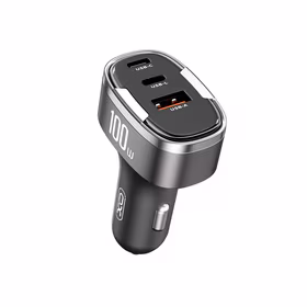 XO automobilinis įkroviklis CC61 PD QC 3.0 100W 1x USB 1x USB-C 1x Lightning pilkos spalvos