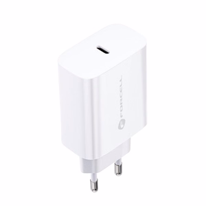 Įkroviklis Forcell + "USB-C (Type-C) to USB-C (Type-C)" (1xUSB-C 3A 25W) baltas