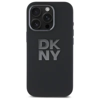 DKNY skystos silikoninės medžiagos dėklas telefonui su metaliniu logotipu iPhone 16 Pro Max - juodas
