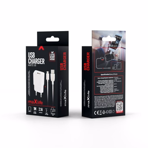 "Maxlife MXTC-01" įkroviklis 1x USB 2,1A baltos spalvos + USB-C laidas