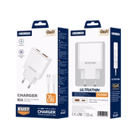JELLICO Sieninis įkroviklis EU57 PD 20W 1xUSB-C + 1xUSB QC3.0 + laidas USB-C - Lightning baltas
