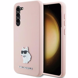 Karl Lagerfeld silikoninis Choupette metalinis smeigtukas dėklas telefonui Samsung Galaxy S23+ - rožinis