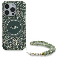 Guess IML Flowers Allover Electro With Pearl Strap MagSafe dėklas telefonui iPhone 16 Pro Max - žalias