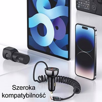 USAMS automobilinis įkroviklis C37 1xUSB+1xUSB-C 60W + laidas USB-C 30W PD+QC Fast Charge juodas CC192CC01 (US-CC192)