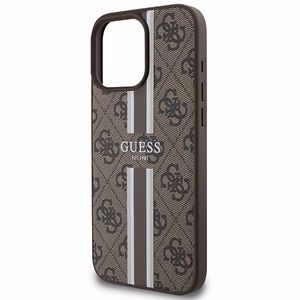 Guess 4G dryžuotas magnetinis dėklas telefonui iPhone 16 Pro Max - ruda
