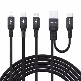 Dudao L3W USB-A/USB-C į Lightning/USB-C/MicroUSB 66W kabelis - juodas