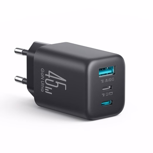 Joyroom JR-TO1 GaN 45W USB-C Lightning USB-A sieninis įkroviklis juodas
