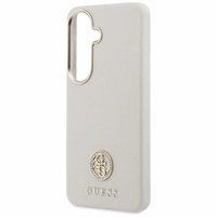 Guess dėklas Rhinestone Round Logo MagSafe skirtas Samsung Galaxy S26 Plus smėlio spalvos