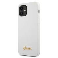 Guess GUHCP12SLSLMGWH iPhone 12 mini 5.4" baltas/baltas kietas dėklas Metal Logo Script