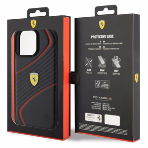 Ferrari Twist Metal Logo dėklas iPhone 15 Pro Max juodas