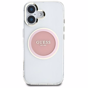 Guess IML Metal Colored Circle Classic Logo Magnetinis dėklas telefonui iPhone 16 - rožinis
