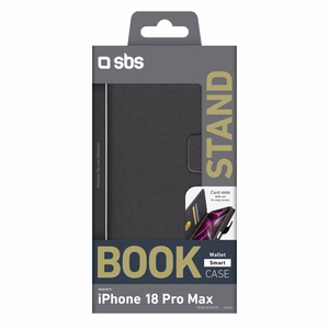 SBS Wallet Smart dėklas, skirtas iPhone 18 Pro Max, su pinigine ir stovu – juodas