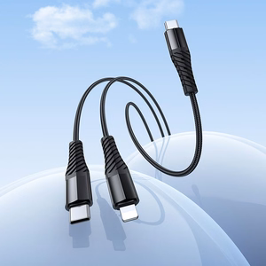 Kabelis 2in1 USB C į USB C+Lightnig Hoco 1 m X123 juodas