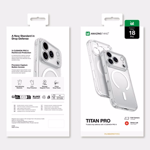 AmazingThing Titan Pro Lens dėklas, skirtas iPhone 18 Pro, su kameros apsauga ir dirželio tvirtinimu, suderinamas su MagSafe – spalva: skaidri
