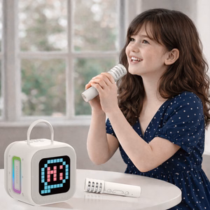 Blavec nešiojama Bluetooth garso kolonėlė WS-09 Karaoke Fun - 10W su 2 mikrofonais ir ekranu (WS09-2MBE) smėlio