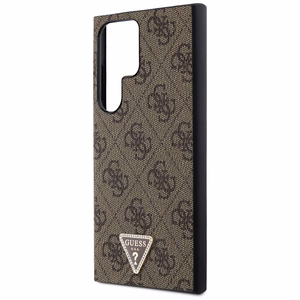 Guess Grip Stand 4G Triangle Strass dėklas Samsung Galaxy S24 Ultra - rudas