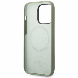 Guess silikoninis logotipo plokštė MagSafe dėklas telefonui iPhone 14 Pro Max – žalias