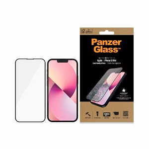 PanzerGlass E2E Microfracture antibakterinis stiklas iPhone 13 mini - su juodu rėmeliu