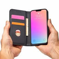 Magnetinė kortelės dėklas telefonui iPhone 14 Pro Max atverčiamas dėklas piniginė su stovu juoda