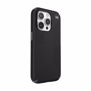 Speck Presidio2 Grip MagSafe dėklas, skirtas iPhone 15 Pro, juodas su skalūno pilkos spalvos detalėmis