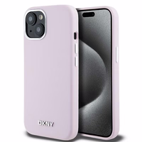 DKNY dėklas telefonui iPhone 15 6,1" DKHMP15SSMCHLP rožinė HC Magsafe silikonas su horizontalus metalinis logotipas