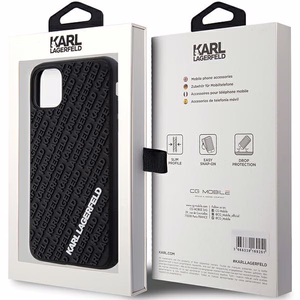Karl Lagerfeld KLHCN613DMKRLK iPhone 11 / Xr 6.1" juodas/juodas kietas dėklas 3D Guminis Multi Logotipas