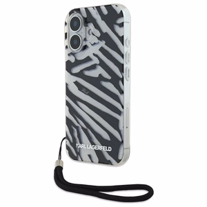 Karl Lagerfeld IML Zebra Raštas ir Virvelė iPhone 16 Dėklas - Juodas
