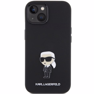 Karl Lagerfeld Silicone Ikonik Metal Pin dėklas iPhone 15 Plus / 14 Plus - juodas