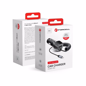 FORCELL F-ENERGY Carbon CC50-1AC automobilinis įkroviklis USB A su kabeliu Type C PD QC3.0 3A 38W juodas