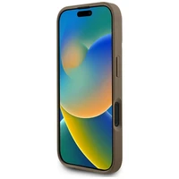 Guess Grained Hot Stamp Peony trikampio logotipo magnetinis dėklas telefonui iPhone 16 - rudas