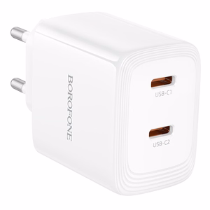 Borofone sieninis įkroviklis BN31 Cargador GaN - 2x Type C - QC 3.0 PD 45W baltas
