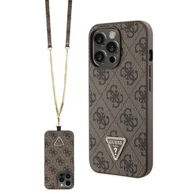 Guess GUHCP13LP4TDSCPW dėklas iPhone 13 Pro / 13 - rudas kryžminis 4G metalinis logotipas