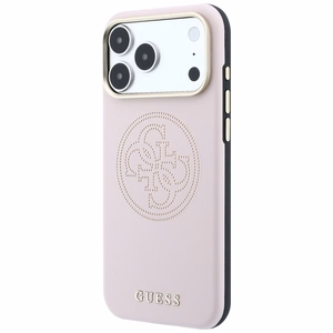 Guess Perforated 4G Gold Logo MagSafe dėklas, skirtas iPhone 17 Pro / 18 Pro – spalva: rožinė