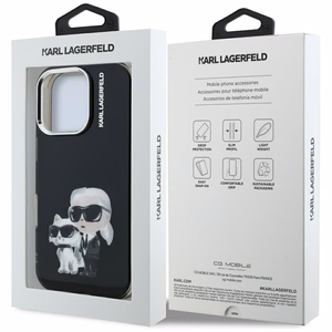 Karl Lagerfeld IML Aquarelle Karl & Choupette & Logo Case for iPhone 16 Pro Max - Black