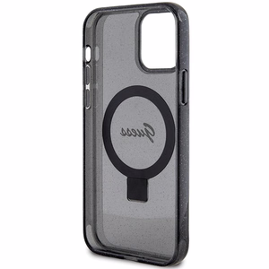 Guess Ring Stand Script Glitter Magnetinis dėklas telefonui iPhone 12/12 Pro - juodas