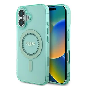 Guess IML Rhinestones Magnetinis dėklas telefonui iPhone 16 - žalias