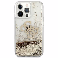 Guess 4G Big Liquid Glitter dėklas telefonui iPhone 13 Pro Max 6.7" - auksinis