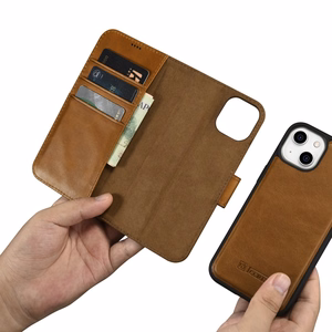iCarer Aliejaus Vaško Piniginės Dėklas 2in1 Dangtelis iPhone 14 Plus Anti-RFID Odinis Atverčiamas Dėklas Rudas (WMI14220723-TN)