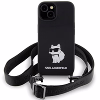 Karl Lagerfeld KLHCP15SSCBSCNK iPhone 15 6.1" kietas dėklas juodas/juodas Crossbody Silikoninis Choupette