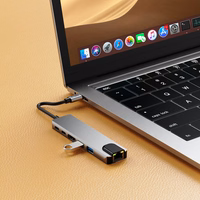 "Tech-Protect" HB02 HUB adapteris 6in1 USB-C + USB2.0 + USB3.0 + HDMI 4K 30Hz + RJ45 + PD100W - pilkas